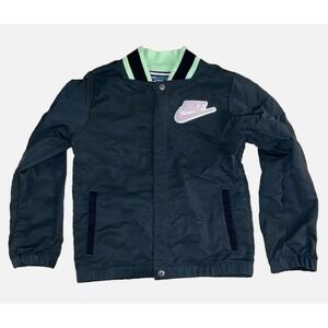 Girls Nike Sportswear Bomber‎ Jacket Green Floral Youth Small Snap Buttons